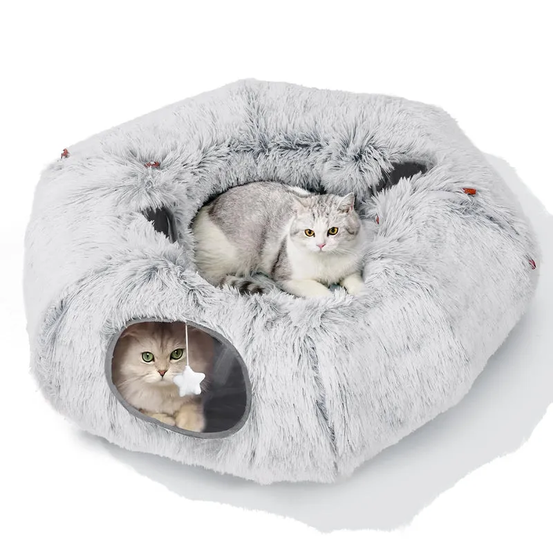 Zuqqony Tunnel Chat Intérieur — Lit Donut Douillet, Sapin de Noël et Aire de Jeu Multifonctionnelle