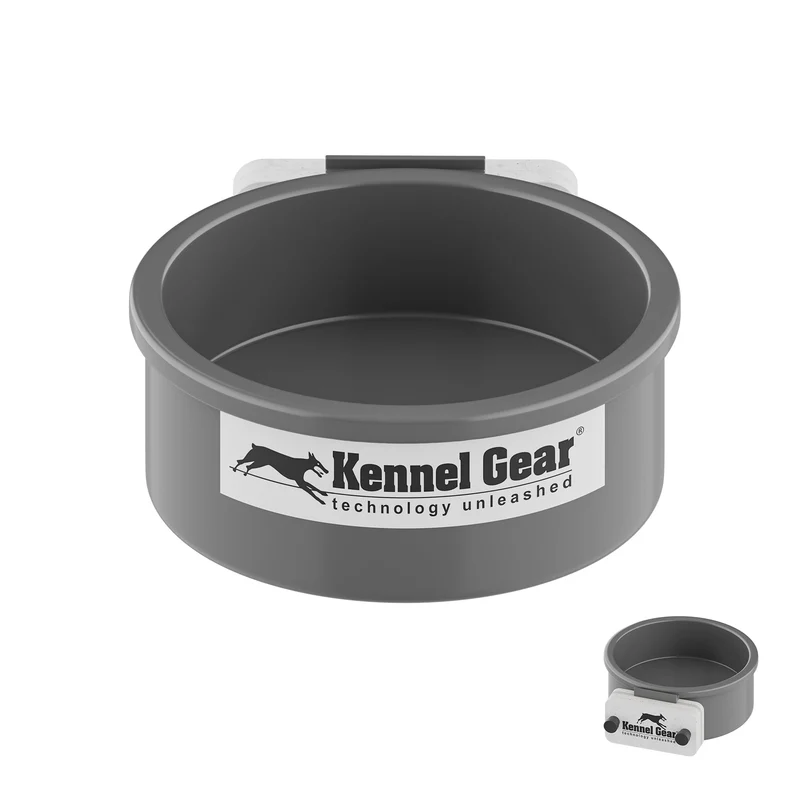Kennel-Gear Gamelle sans déversement pour caisse de chien — 20 oz, PP alimentaire, fixation sécurisée (Gris)