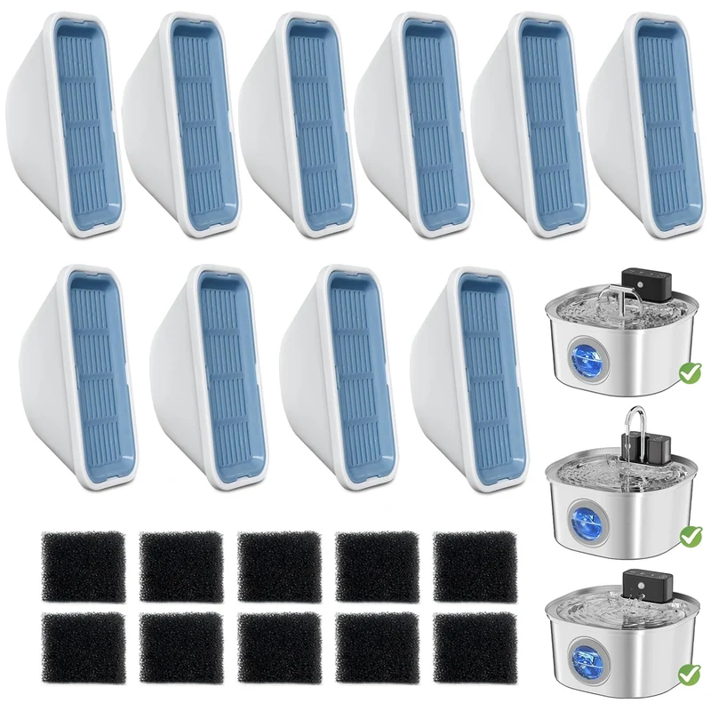 LUBERDUSH – Lot de 20 filtres de remplacement pour fontaine à eau pour chats 108oz/3,2L (309A/309B/309C) + 10 éponges pré-filtre
