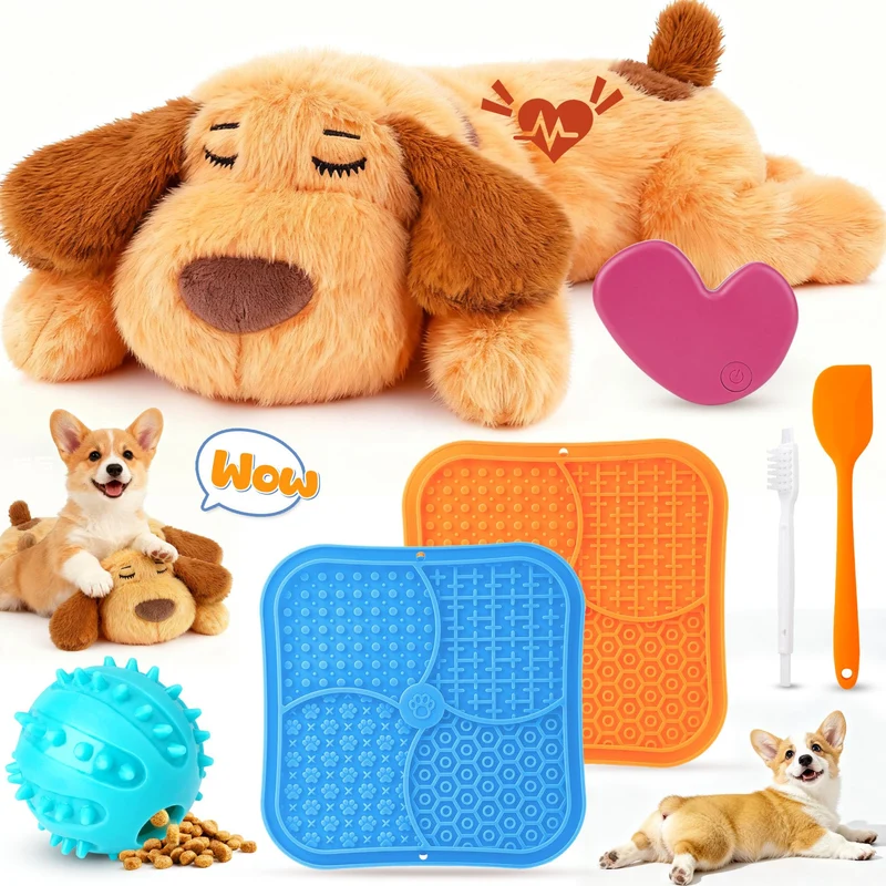 PatsFran Chiot – Battement de cœur, tapis à lécher et balle gourmande | Kit calmant tout-en-un (6 pièces)