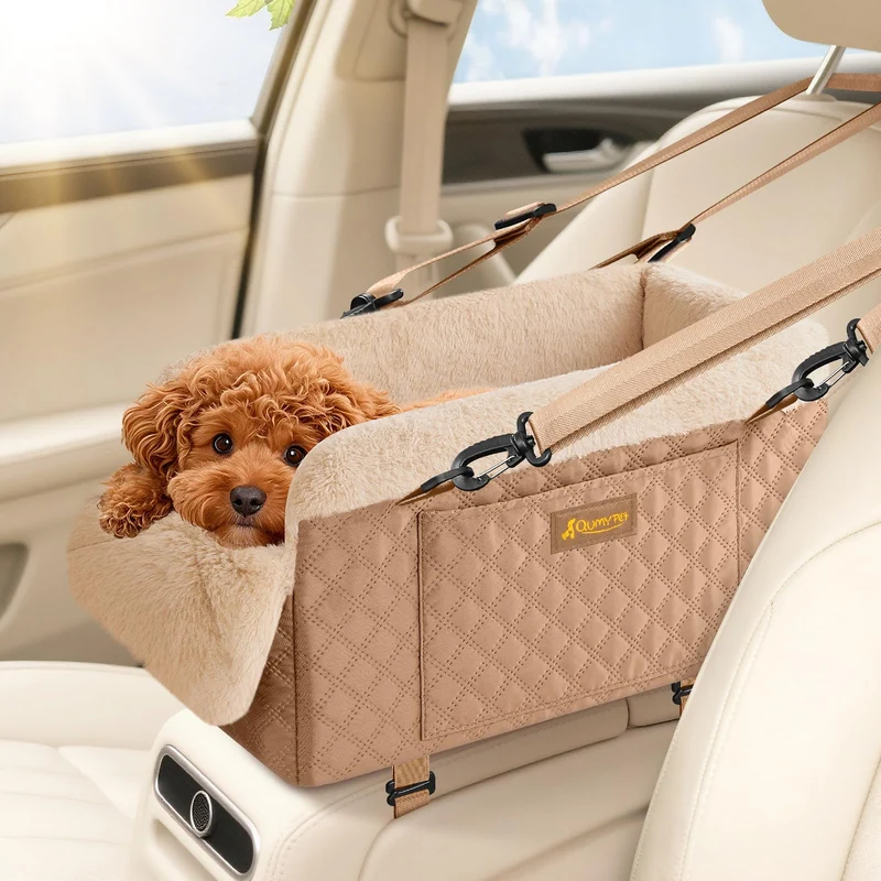 QUMY Siège-auto pour Chien Petit (≤11 lb) – Siège Booster de Console Khaki