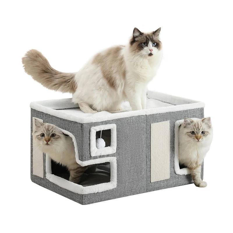 Crispedia Grandes Maisons pour Chat – Cabane Intérieure XXL, 23x16x13 po, Gris