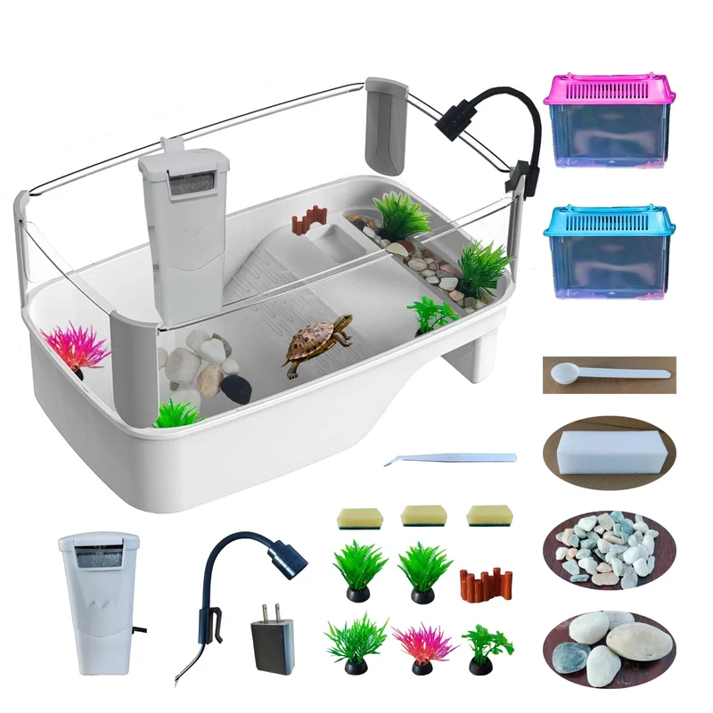 TOTZLIAN Kit Habitat Tortue – Ensemble Tout-en-Un 35 cm × 23 cm × 17 cm avec Plateforme de Basking