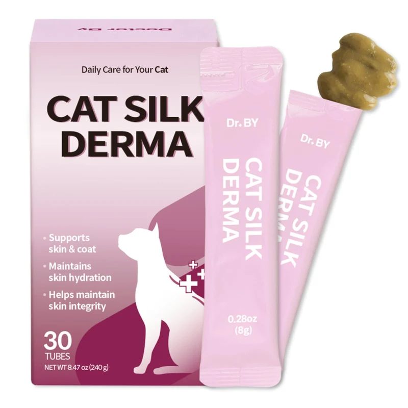 Doctor By Cat Silk Derma — Complément peau et pelage pour chats, sachets à lécher au poulet (30 portions, 1 pack)