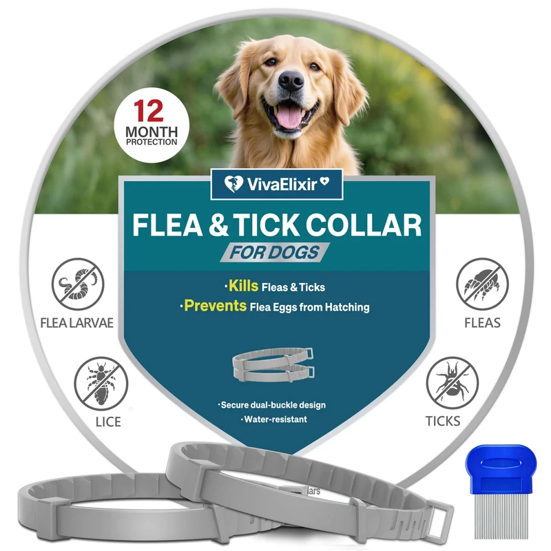 VivaElixir Collier Anti-Puces pour Chiens – 16 Mois, Étanche, Lot de 2