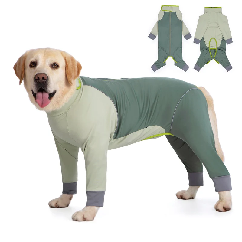 Yeapeeto - Combinaison Chien Olive Vert Imperméable et Extensible avec Bandes Reflechissantes - Taille 4XL (22,7-31,8 kg)