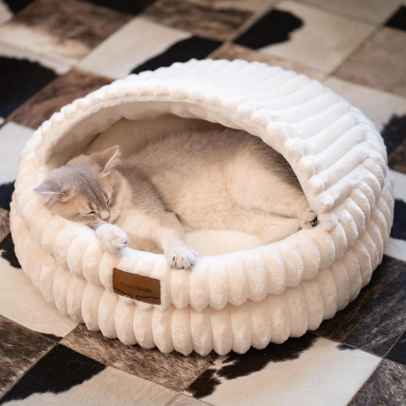 CHEERPALS Nid-Cave pour Chats — Lit Cabane Doux et Lavable Blanc