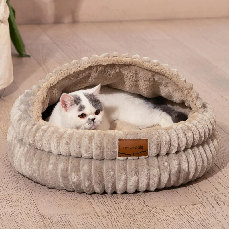CHEERPALS Grotte-Lit pour Chat d’Intérieur et Petits Chiens – Cabane Lavable Khaki