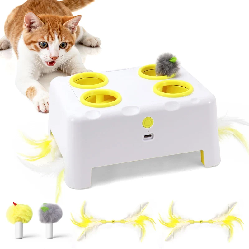 PETSWEET Boîte Fromage – Jouet Interactif 3-en-1 pour Chat Intérieur (4 Trous, Rechargeable)