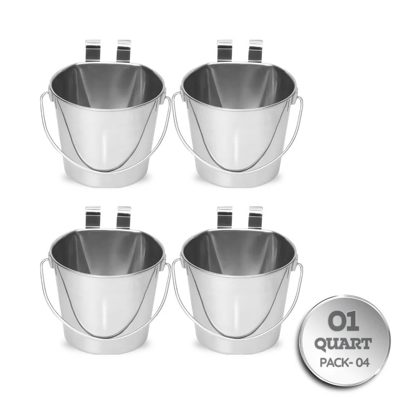 Seau Inox Plat AASPIRE PETS – 1 Quart, Attaches Doubles, Lot de 4