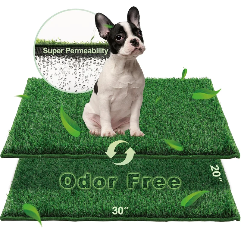 HQ4US 4LEGS Gazon Artificiel Potty pour Chien – 2 Pièces, Anti-Odeur, Drainage, Taille Moyenne 30x20 pouces