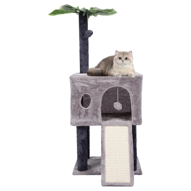 Runske Arbre à Chat 41″ – Tour d’intérieur, plateau de griffage et gain d’espace, Gris clair