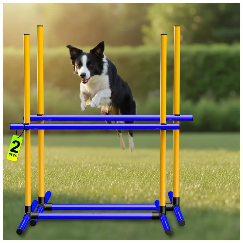 MAICOBI Kit d’Agilité pour Chien – 2 Ensembles Barres Saut Réglables, Indoor/Outdoor