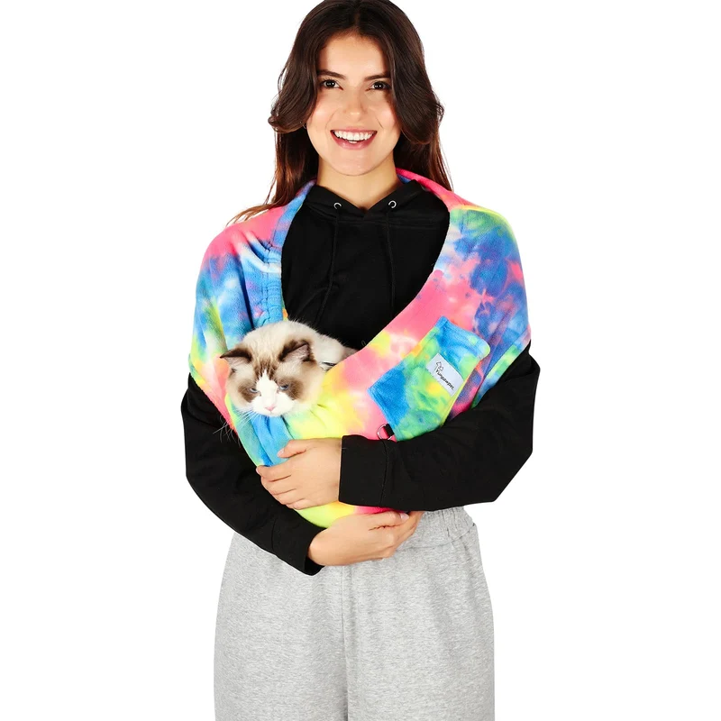 Yunpawpet Sling mains-libres pour chats et petits chiens – polaire ultra-douce et lavable (Grand, Fruits)