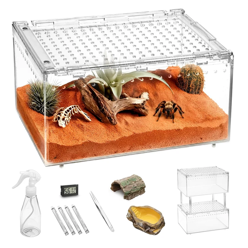 Clioran Grand Terrarium pour Reptiles – Kit Tout-en-Un, Couvercle Magnétique et Vue à 360°