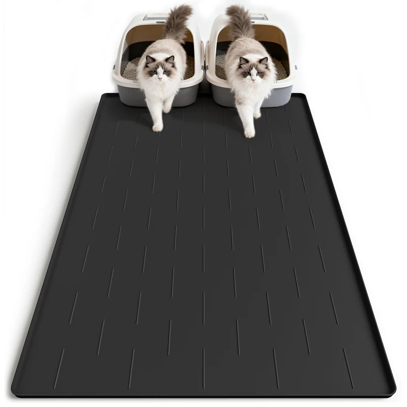 Pieviev Tapis Litière Silicone Extra Large 40x28'' – Étanche et Doux pour Pattes, Noir