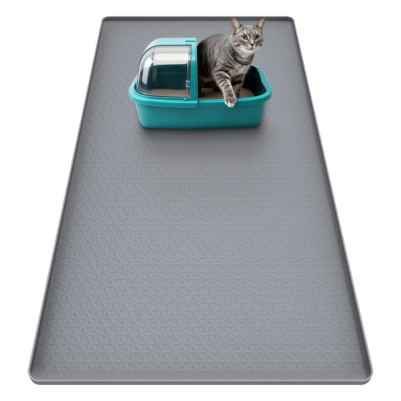 Anzfy Tapis Litière pour Chats 51 po x 25,6 po – Silicone, Grande Couverture, Étanche, Anti-Dérapant, Facile à Nettoyer (Gris Clair)