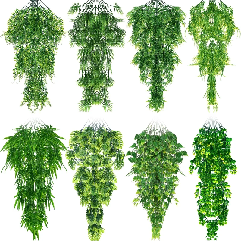 Suncalla – 8 Plantes Artificielles pour Terrarium, Vignes Suspendues avec Ventouses, Décor pour Reptiles (Série Luxuriante)