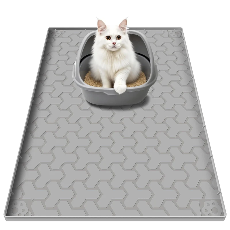 ANNIL Tapis de litière en silicone - Grand format 34x22, pliable et étanche (gris)