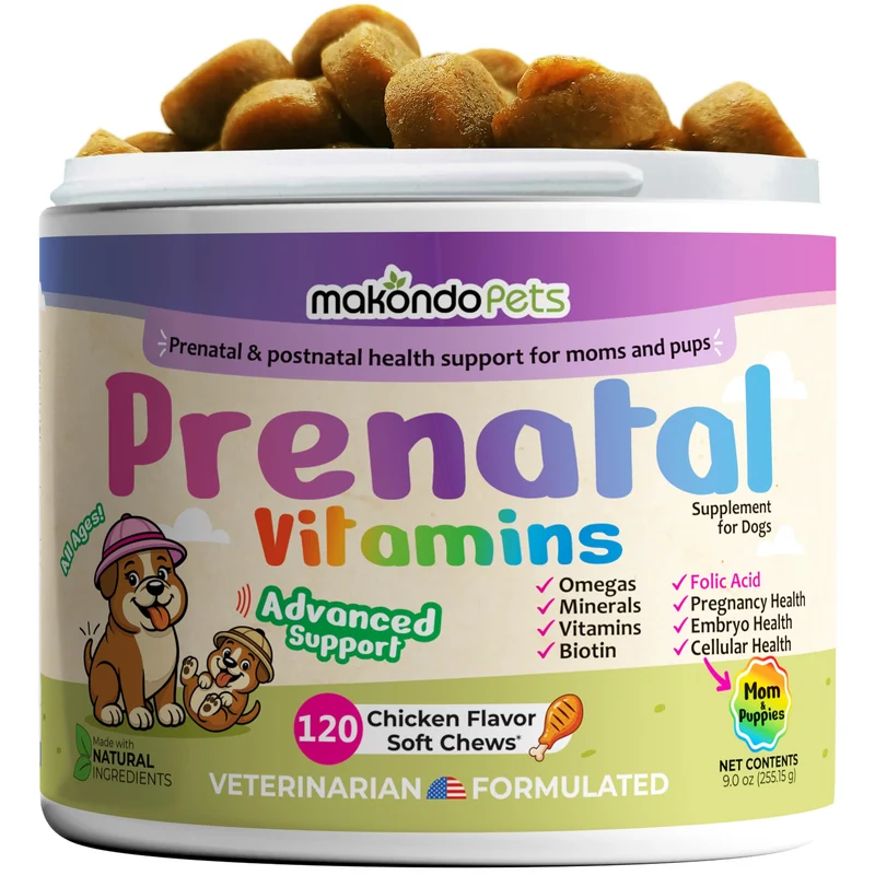 Makondo Pets – Vitamines Prénatales pour Chien, 120 Bouchées Molles (DHA/EPA, Acide Folique, Zinc, Probiotiques)