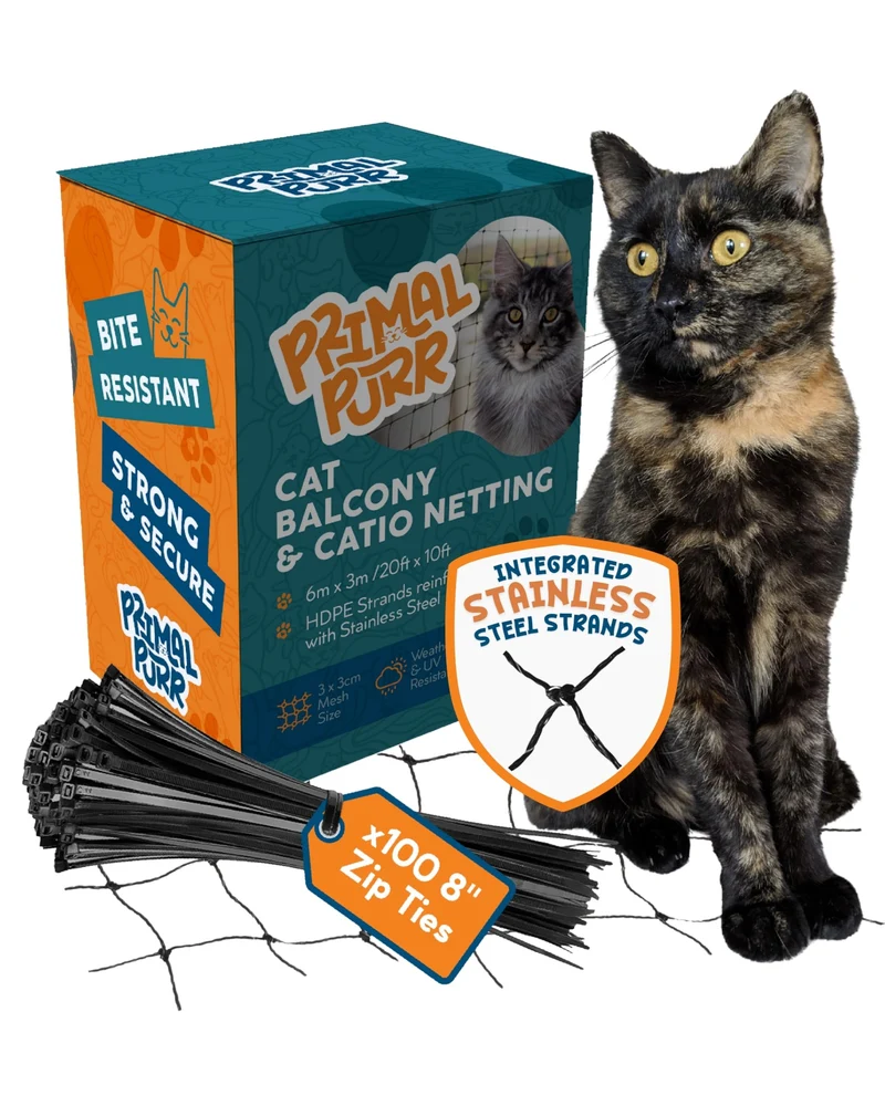 Réseau Chat Balcon Renforcé en Acier | PRIMAL PURR 10x20 ft – Catio et Barrière de Sécurité