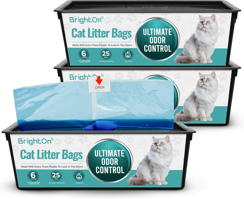 BrightOn – Sacs à Litière Refill Roll pour Genie Easy Roll – Contrôle d’Odeur Ultime, Sans Parfum (75 sacs / 3 distributeurs)
