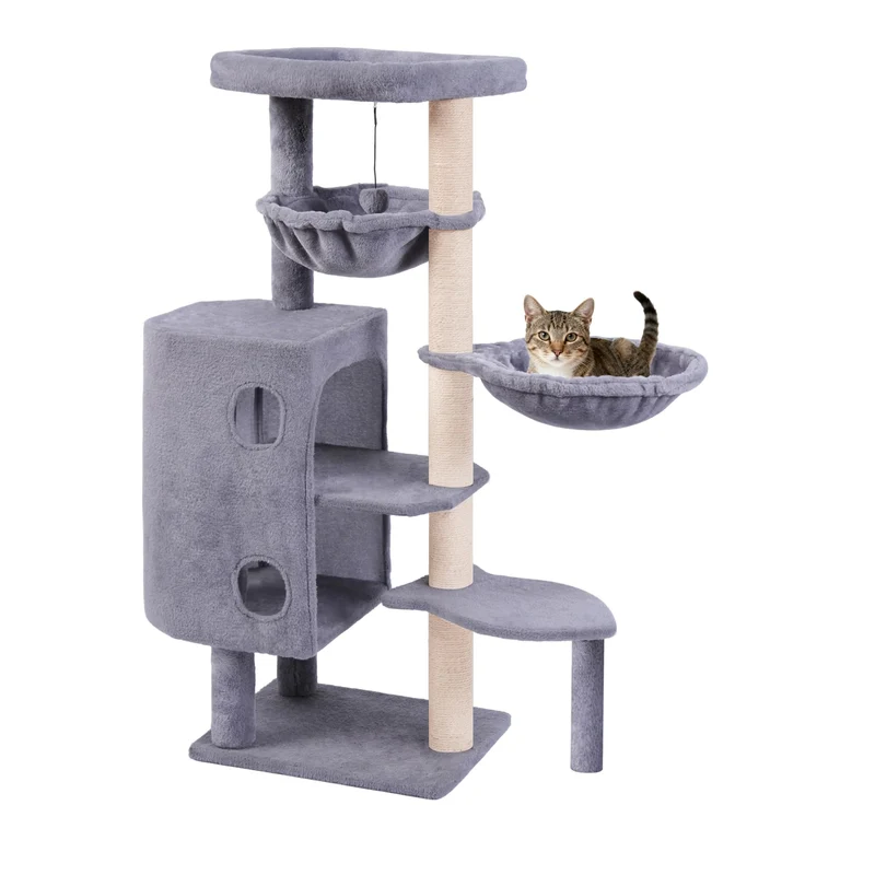 HUITREE Arbre à Chat 45in – Tour Multi-Niveaux avec Grand Condo Gris
