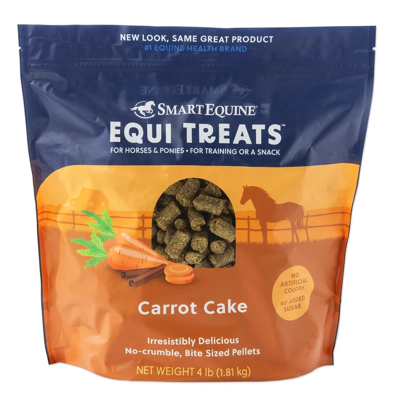 SmartEquine Equi Treats – Friandises pour chevaux à base de luzerne et pulpe de betterave | Fibre élevée, faible ESC et amidon | Saveur Gâteau à la Carotte | Sans sucre ajouté | Sac 1,8 kg