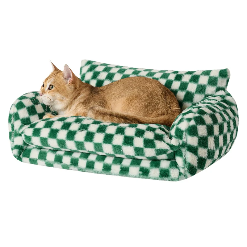 Hollypet Lit Chat Double-Couche — Canapé Orthopédique Vert Forest & Blanc