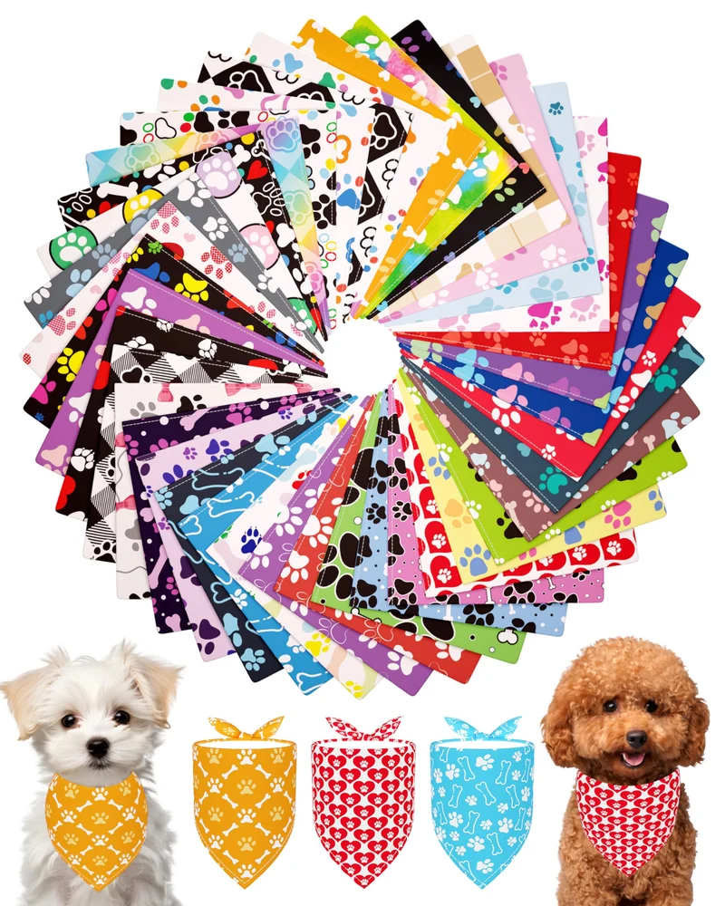 PET SHOW : Lot de 50 bandanas pour petits chiens et chats – Motif patte, XS, lavables