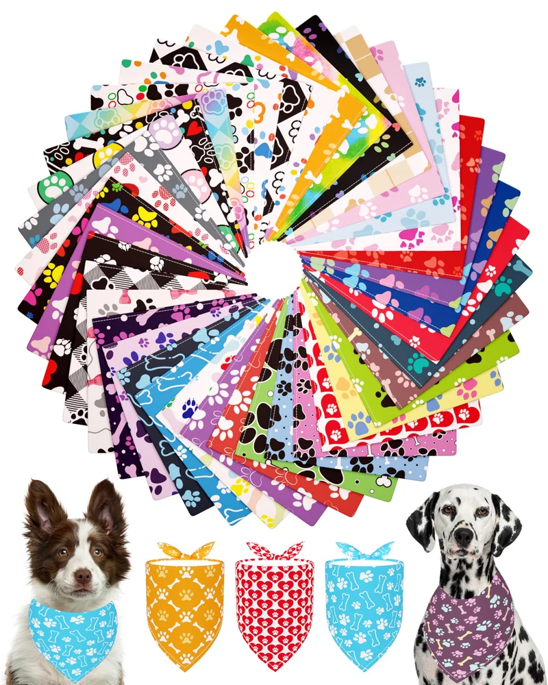 PET SHOW 50 Bandanas Chien Grand XL – Motif Patte, Lavables