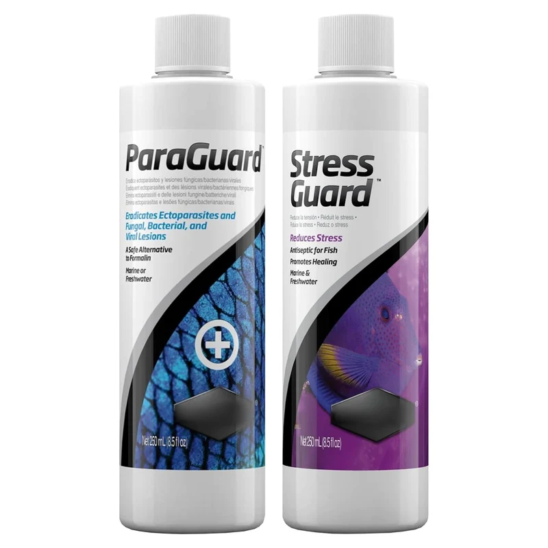 Trinity Treats Paraguard 250ml et StressGuard 250ml – Équilibre Aquarium Eau Douce et Salée + Chiffon Microfibre