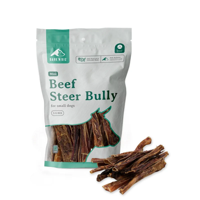 BARK'N BIG Bâtonnets de bœuf américain 5-6 pouces – Friandises naturelles à un seul ingrédient pour petits chiens – Fabriqué aux États-Unis – Lot de 15