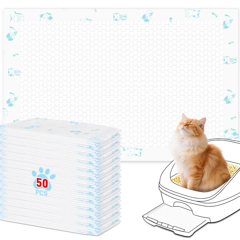 DOQVTIZAY Tapis-Pipi pour Chats — 50 Pads Ultra Absorbants, Compatibles Système Breeze, 16,9 × 11,4 po