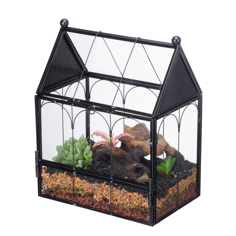 NCYP Petit terrarium en verre ventilé – 5,8 x 3,8 x 7 po, déco géométrique