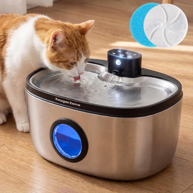 Fontaine à eau sans fil 5L en inox pour chats et chiens | Keygarzone