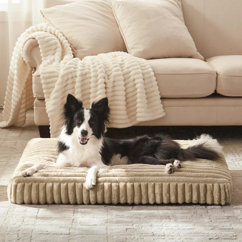 FURTIME - Grand lit pour chien avec housse amovible lavable (35x23x4) beige