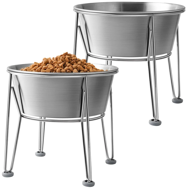 Wellbro Bols surélevés pour Chiens Moyens et Petits – Inox 48 oz, Base Antidérapante, 2 Bols Doubles – Pack