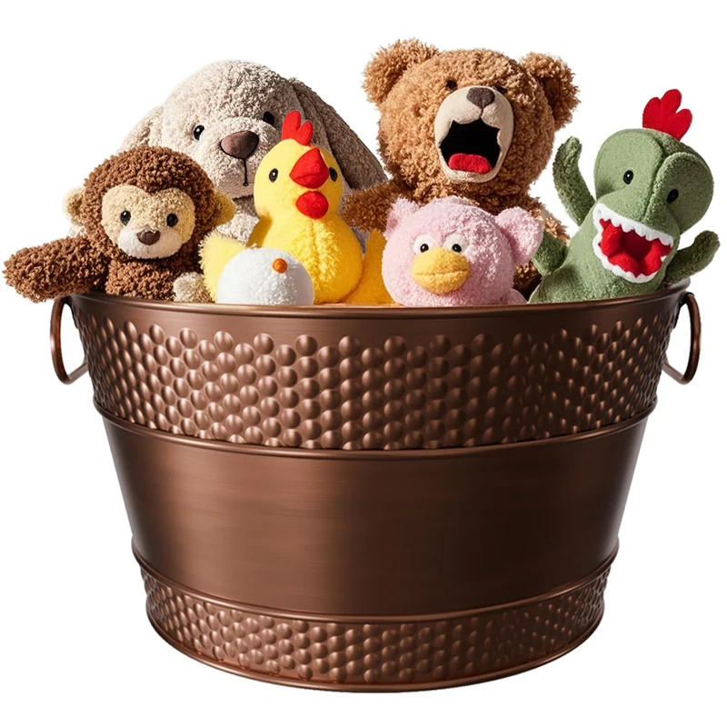 BluPup Panier à Jouets pour Chien en Métal – Indestructible, Finition Cuivre, Rond, Capacité 15 Quarts