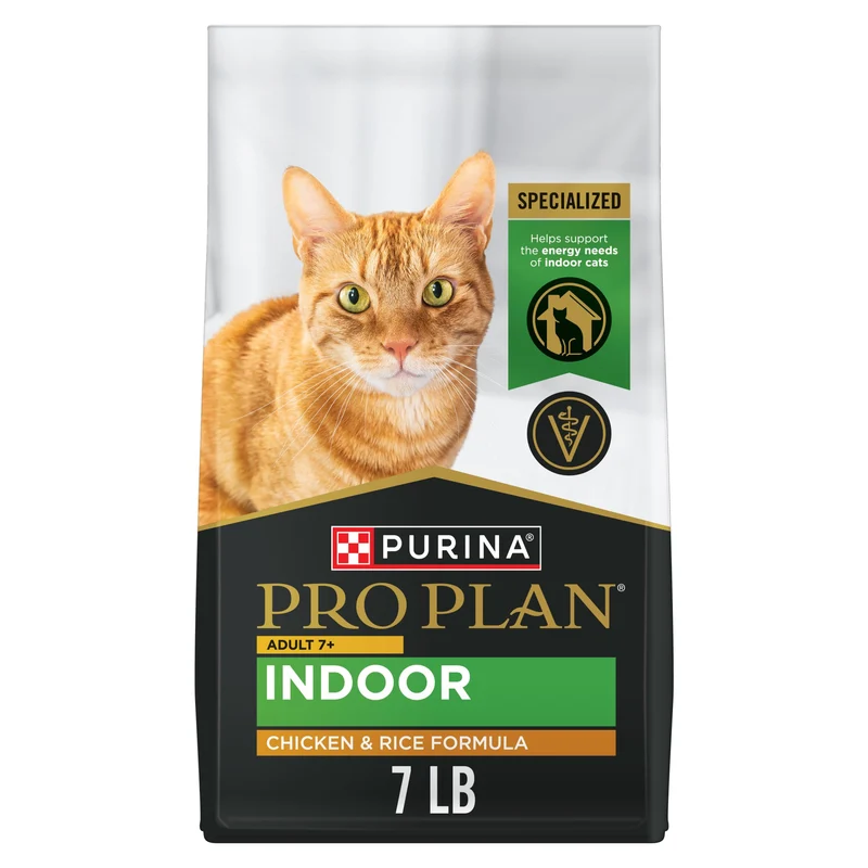 Purina Pro Plan Adult 7 Plus Indoor – Formule Poulet et Riz à Haute Protéine pour Chat d’Intérieur, Sac 7 lb