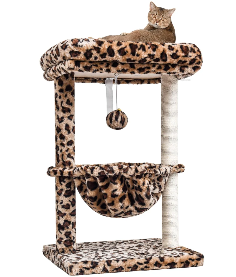 SYANDLVY Petit Arbre à Chat Intérieur – Tour Imprimé Guépard avec Hamac et Poteaux en Sisal