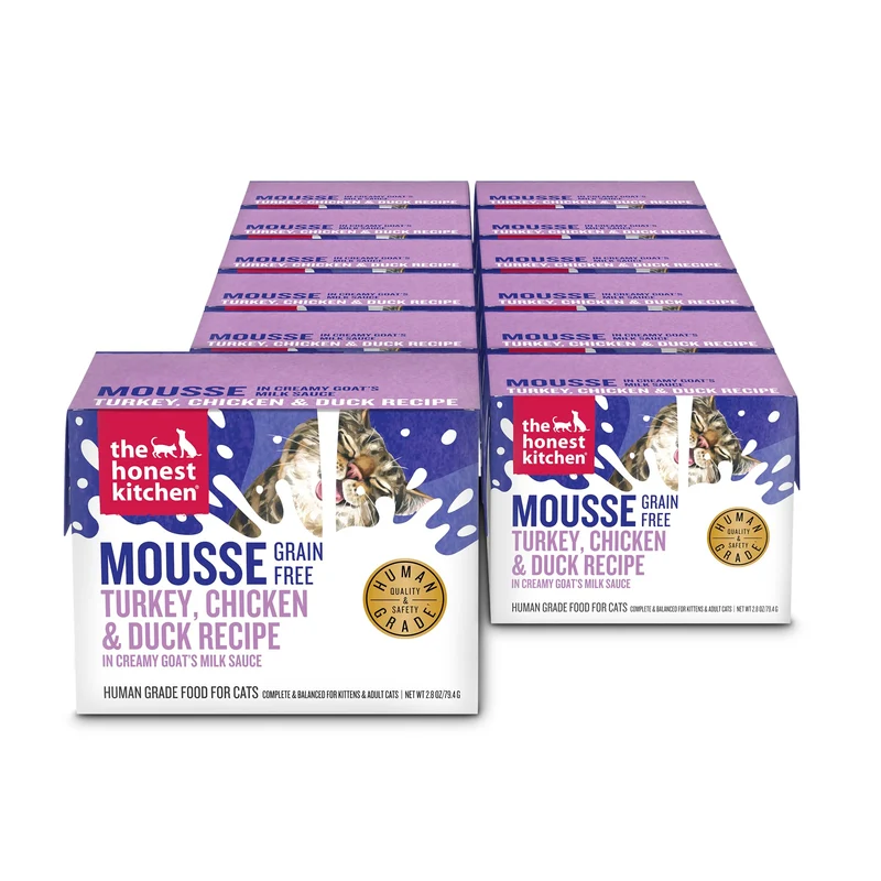 The Honest Kitchen Mousse pour Chat sans Céréales – Dinde, Poulet et Canard au Lait de Chèvre, 2,8 oz x12 – Qualité Humaine