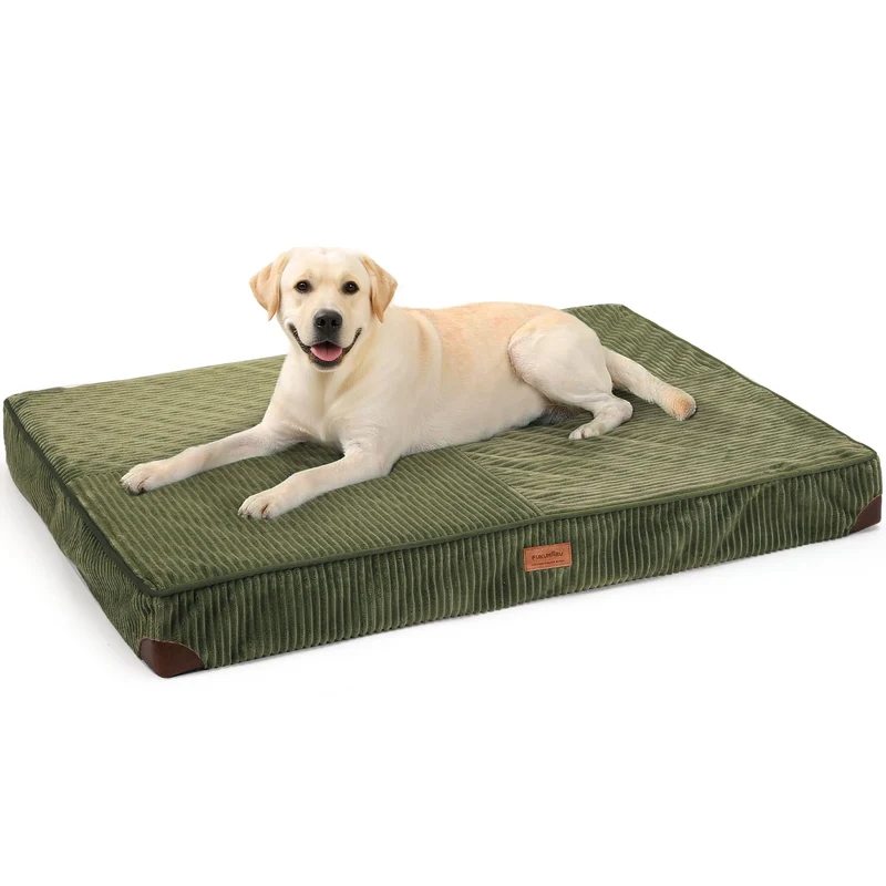 FUKUMARU Lit Chien Orthopédique Corduroy Épais – Housse Lavable Vert