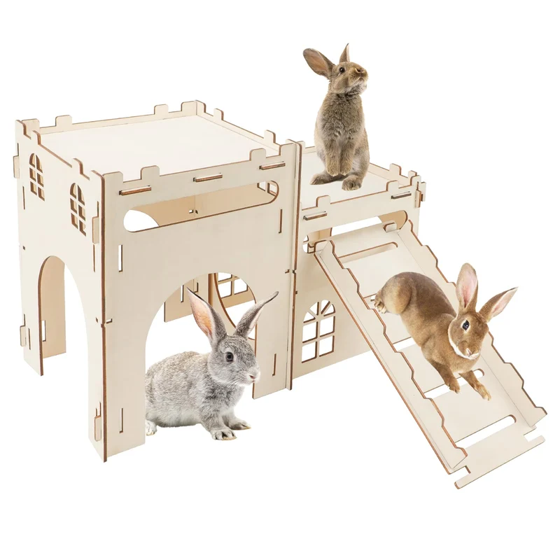 Rypet Grand Château Lapin en Bois avec Escaliers – Maison pour Petits Animaux