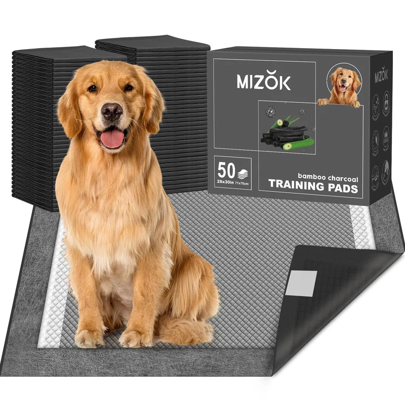 MIZOK Tapis-Pipi Chien Charbon 28x30 — Grand Format, Absorbant et Anti-Fuite