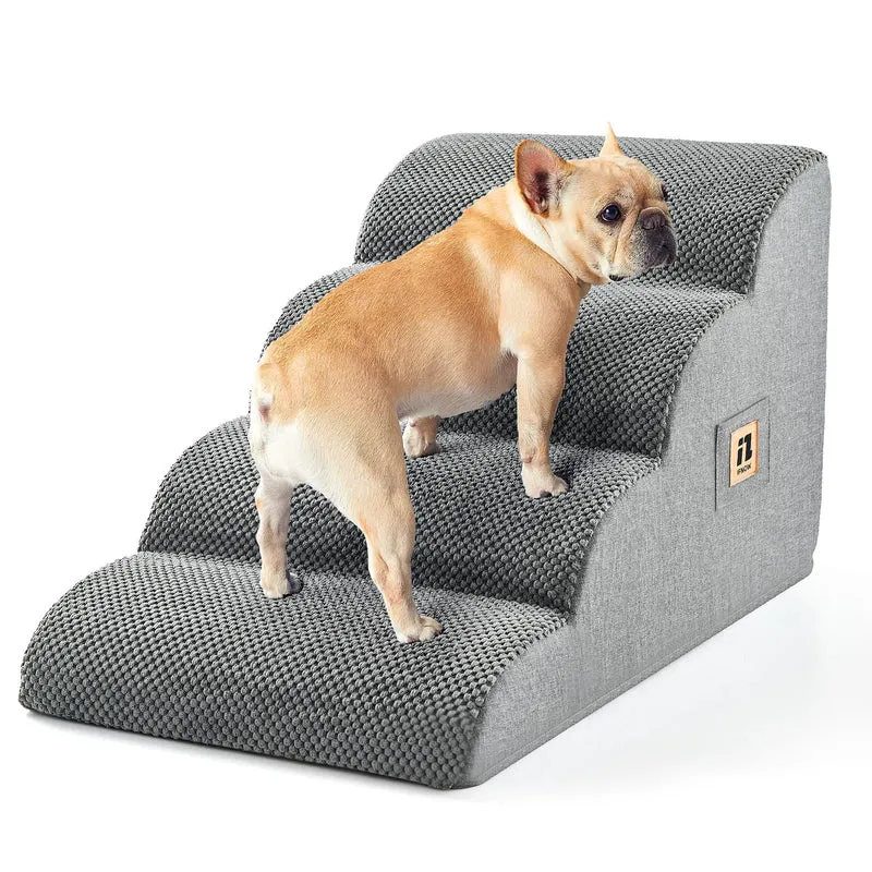 IFNOW Escaliers pour Chiens Petits – 4 Marches, 40 cm, Antiderapants, Housse Lavable, Gris