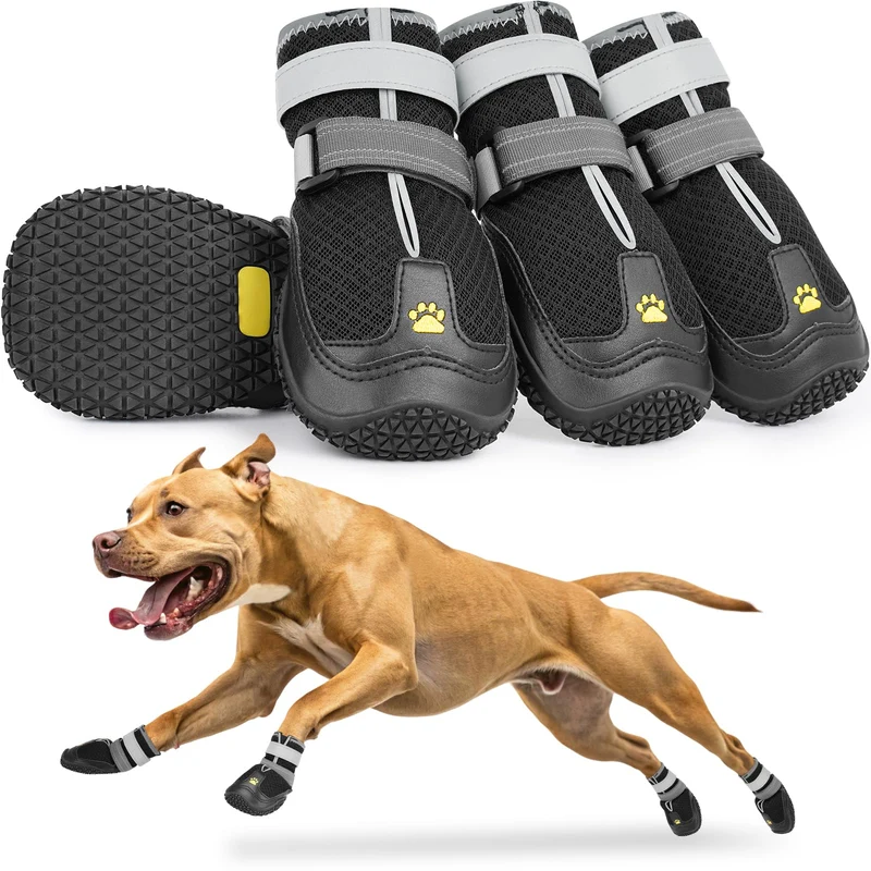 LUCKYPAW Chaussures pour chien – Taille 6 grande taille – Bottes respirantes, adhérence tout-terrain, noir