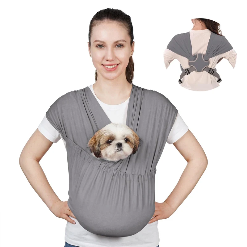 Supet Sling – Porte-chien et chat devant, confort triple, gris, 0–4 kg
