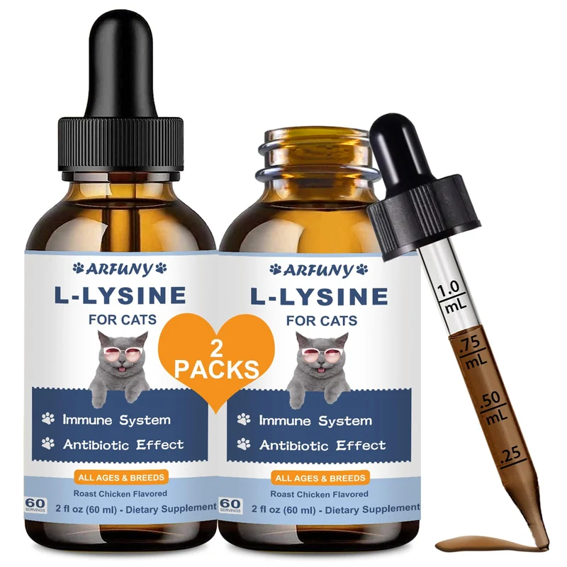 SANTKOL Lysine pour chats – Paquet double (2 flacons) au goût poulet rôti – Soutien immunitaire et voies respiratoires