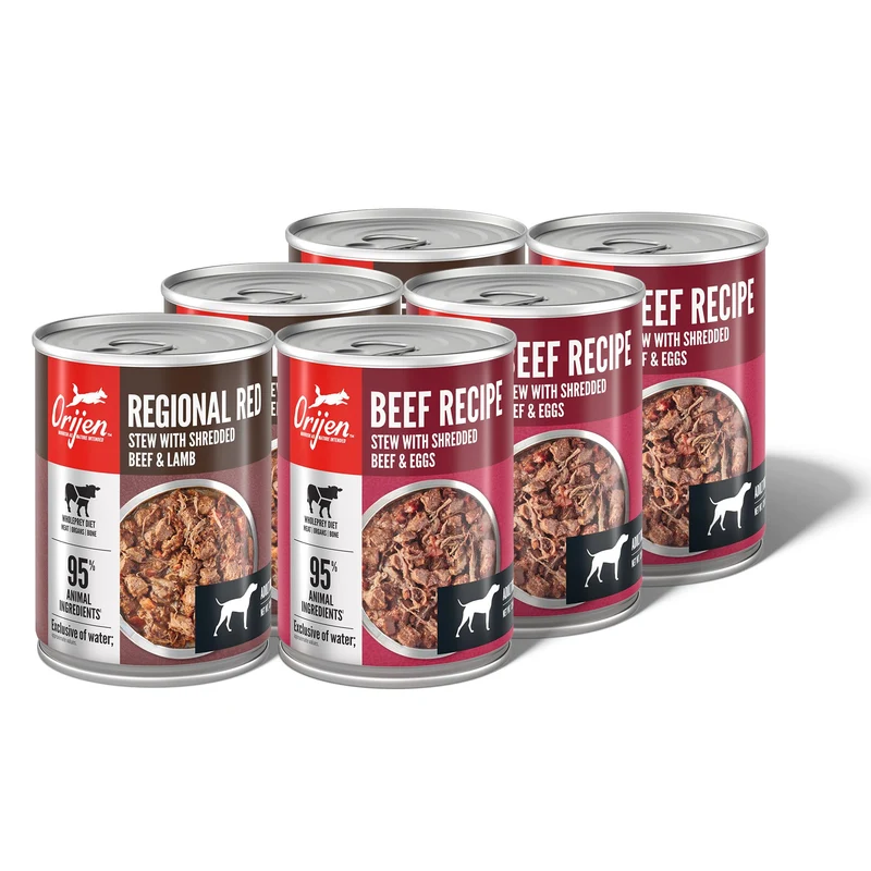 ORIJEN Ragoût avec Effiloché pour Chien – Pack Variété Régional Rouge et Bœuf, Boîtes 12,8 oz (6 × 3)